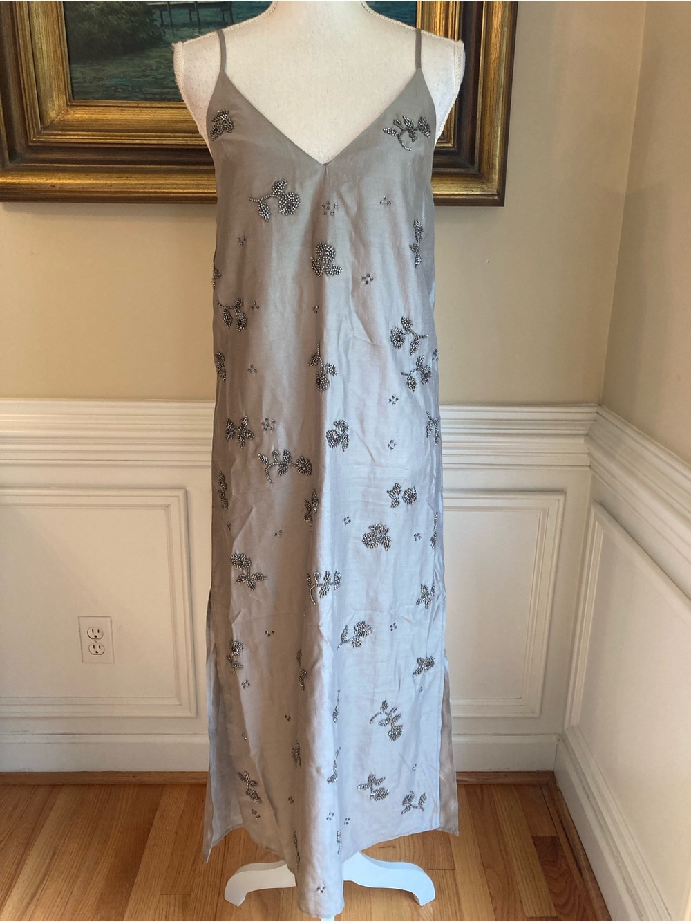 H&M EDITION Gray Beaded Slip Dress NWT